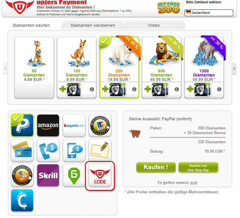 upjers Codes einlösen