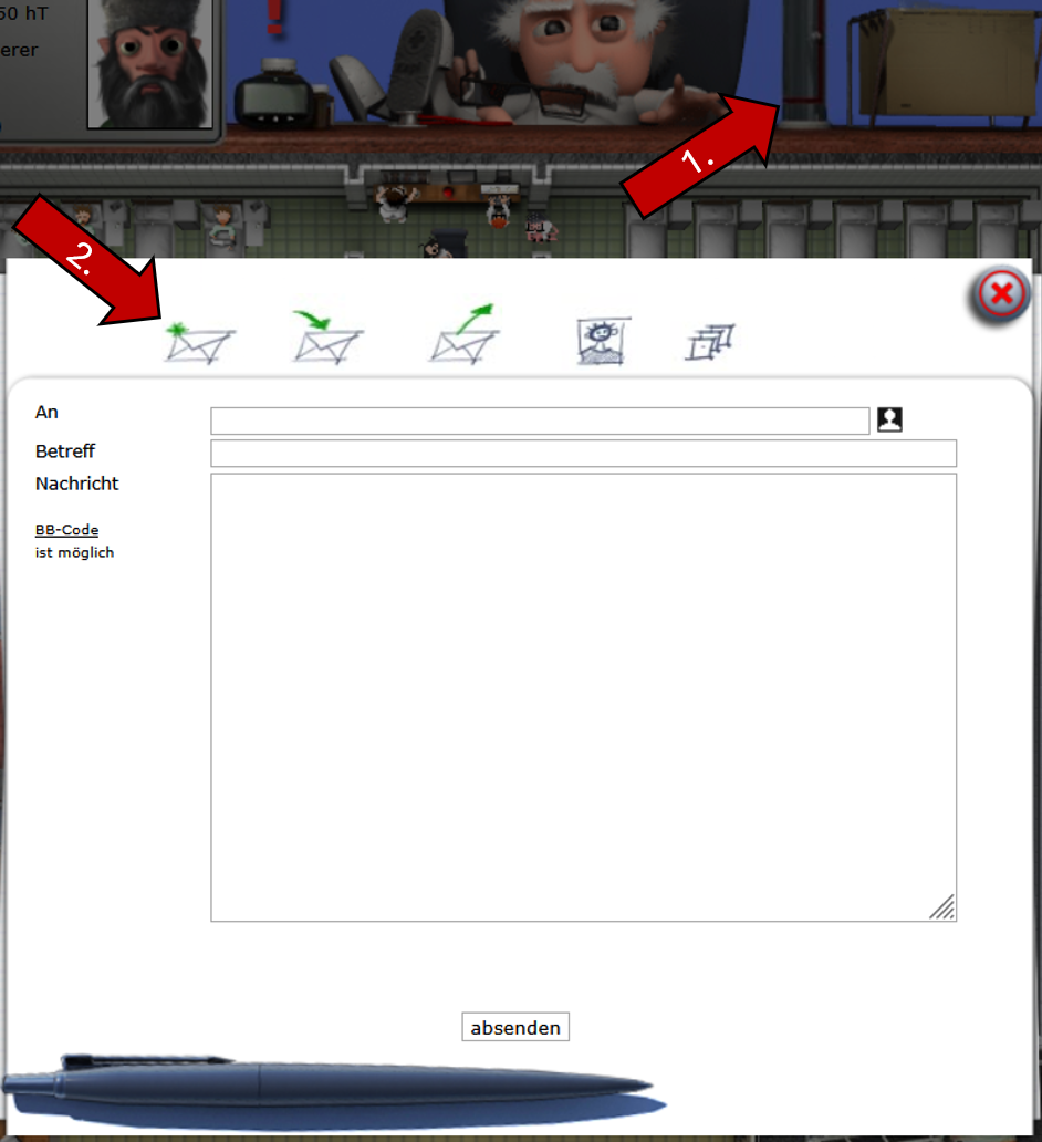Изскачащ прозорец за писане на съобщение в играта, стрелките маркират пътя дотам