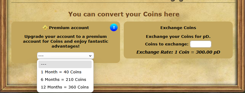 Popup mit der Möglichkeit, drei verschiedene Premiumlaufzeiten zu buchen als Dropdown-Menü