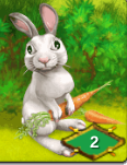 Bild von Hase mit Möhre in der Hand, unten rechts das Icon des Platzbedarfs