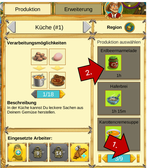 Produktionsfenster der Küche in MyLittleFarmies