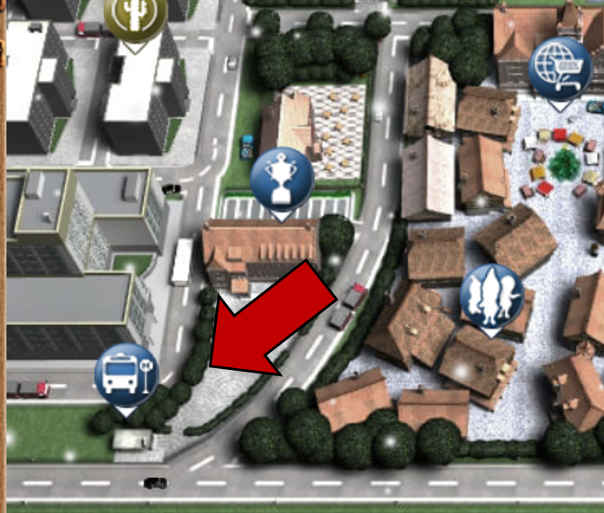 Linke untere Ecke der Karte von Wurzeltal, Bushaltestellt mit Pfeil markiert